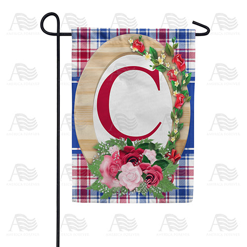 Roses On Wood Frame Monogram Double Sided Garden Flag