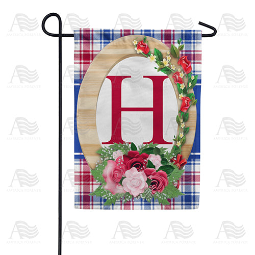 Roses On Wood Frame Monogram Double Sided Garden Flag
