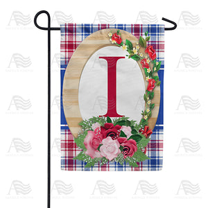 Roses On Wood Frame Monogram Double Sided Garden Flag