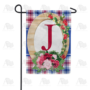 Roses On Wood Frame Monogram Double Sided Garden Flag