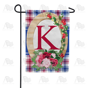 Roses On Wood Frame Monogram Double Sided Garden Flag