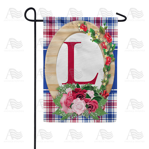Roses On Wood Frame Monogram Double Sided Garden Flag