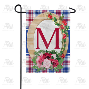 Roses On Wood Frame Monogram Double Sided Garden Flag
