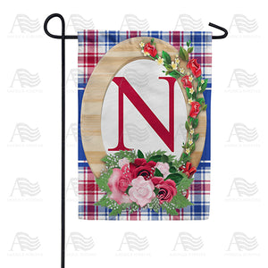 Roses On Wood Frame Monogram Double Sided Garden Flag