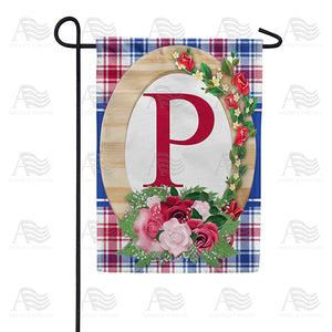Roses On Wood Frame Monogram Double Sided Garden Flag