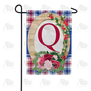 Roses On Wood Frame Monogram Double Sided Garden Flag