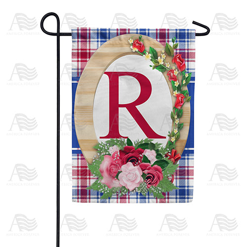 Roses On Wood Frame Monogram Double Sided Garden Flag
