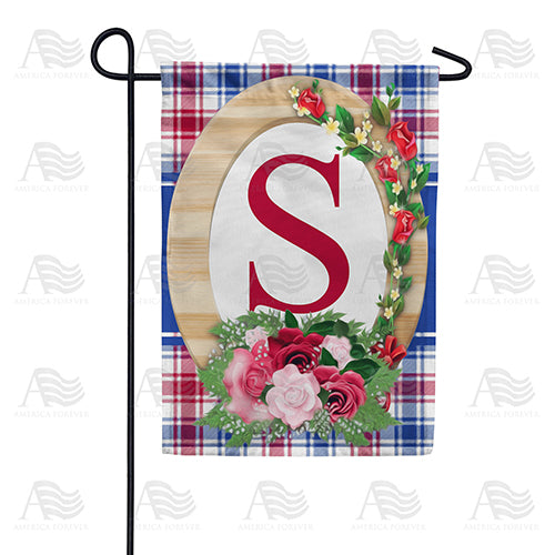 Roses On Wood Frame Monogram Double Sided Garden Flag