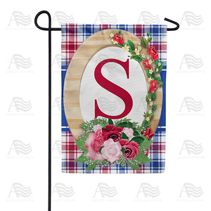 Roses On Wood Frame Monogram Double Sided Garden Flag
