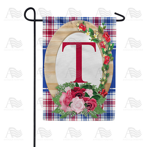 Roses On Wood Frame Monogram Double Sided Garden Flag