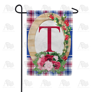 Roses On Wood Frame Monogram Double Sided Garden Flag
