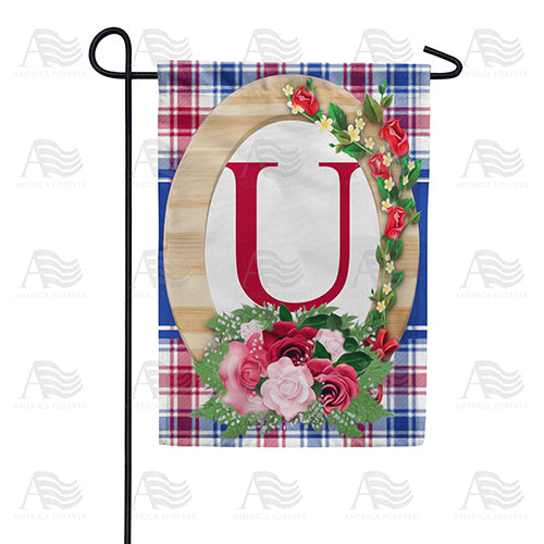Roses On Wood Frame Monogram Double Sided Garden Flag