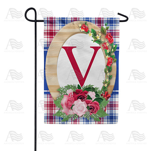 Roses On Wood Frame Monogram Double Sided Garden Flag
