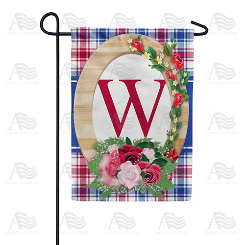 Roses On Wood Frame Monogram Double Sided Garden Flag