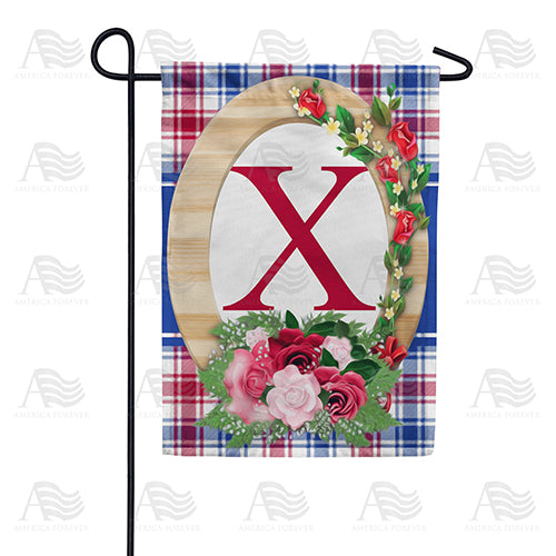 Roses On Wood Frame Monogram Double Sided Garden Flag