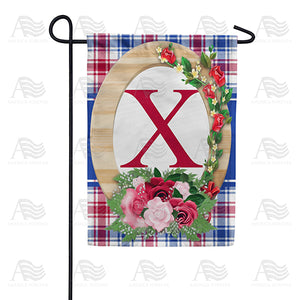 Roses On Wood Frame Monogram Double Sided Garden Flag