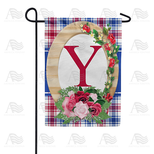 Roses On Wood Frame Monogram Double Sided Garden Flag