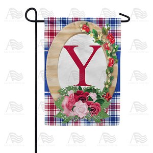 Roses On Wood Frame Monogram Double Sided Garden Flag