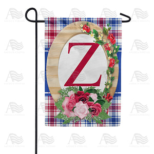 Roses On Wood Frame Monogram Double Sided Garden Flag