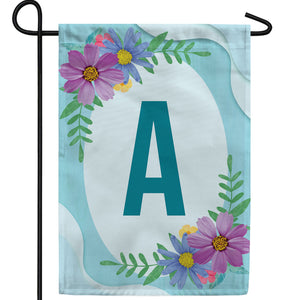 Cosmos On Blue Wood Monogram Double Sided Garden Flag