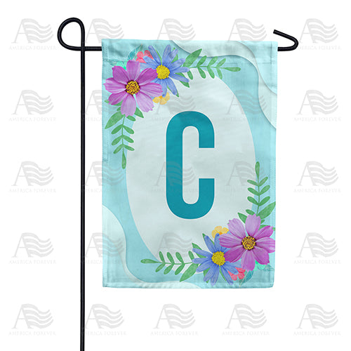 Cosmos On Blue Wood Monogram Double Sided Garden Flag
