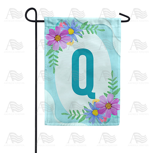 Cosmos On Blue Wood Monogram Double Sided Garden Flag