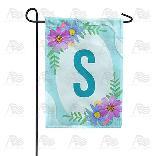 Cosmos On Blue Wood Monogram Double Sided Garden Flag