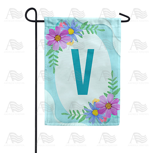 Cosmos On Blue Wood Monogram Double Sided Garden Flag