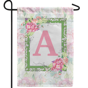 Watercolor Hydrangeas Monogram Double Sided Garden Flag