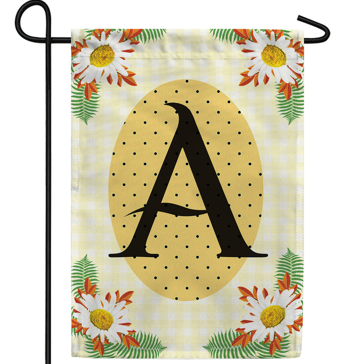 Yellow Gingham Daisies Monogram Double Sided Garden Flag
