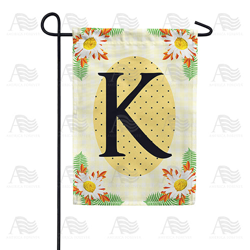 Yellow Gingham Daisies Monogram Double Sided Garden Flag