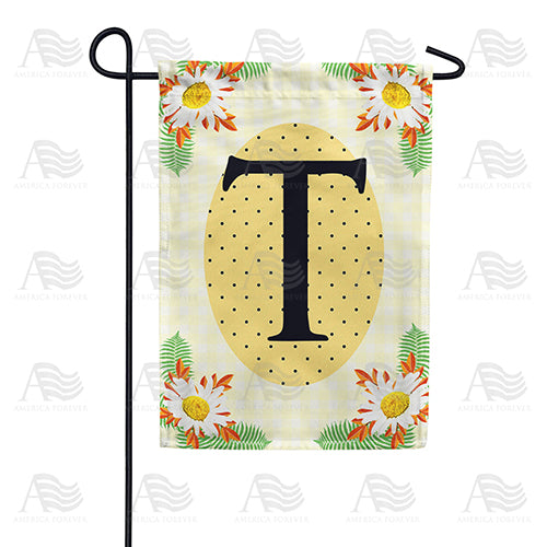 Yellow Gingham Daisies Monogram Double Sided Garden Flag