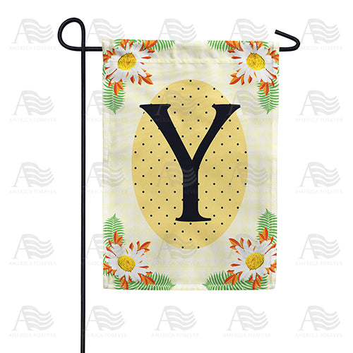 Yellow Gingham Daisies Monogram Double Sided Garden Flag