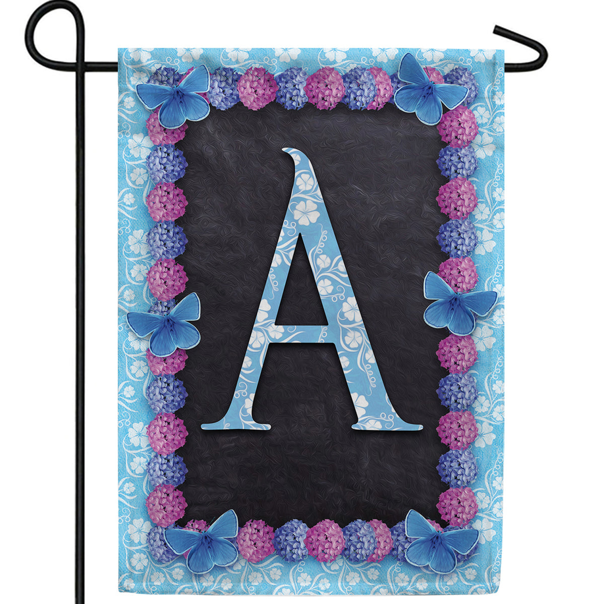 Blue And Purple Hydrangea Monogram Double Sided Garden Flag