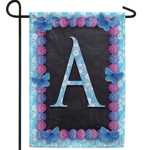 Blue And Purple Hydrangea Monogram Double Sided Garden Flag