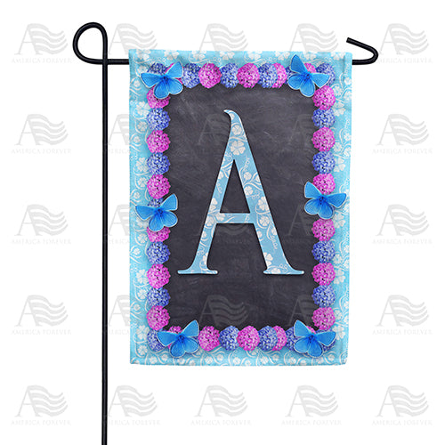 Blue And Purple Hydrangea Monogram Double Sided Garden Flag