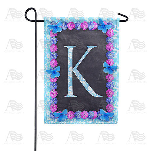 Blue And Purple Hydrangea Monogram Double Sided Garden Flag