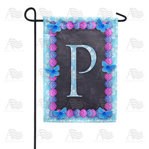 Blue And Purple Hydrangea Monogram Double Sided Garden Flag