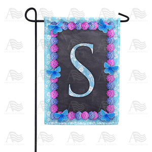 Blue And Purple Hydrangea Monogram Double Sided Garden Flag