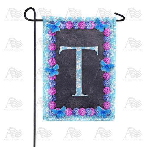 Blue And Purple Hydrangea Monogram Double Sided Garden Flag