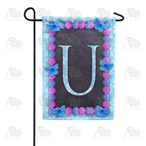 Blue And Purple Hydrangea Monogram Double Sided Garden Flag