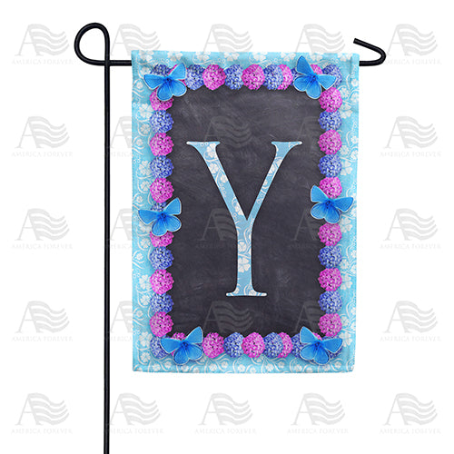 Blue And Purple Hydrangea Monogram Double Sided Garden Flag