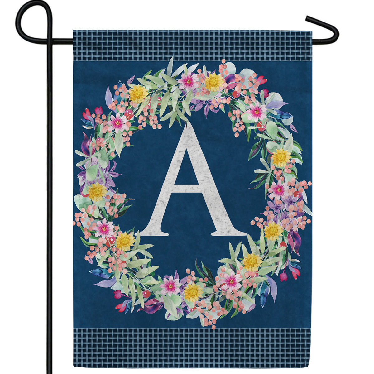 Floral Wreath Monogram Letter Monogram Double Sided Garden Flag