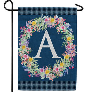 Floral Wreath Monogram Letter Monogram Double Sided Garden Flag