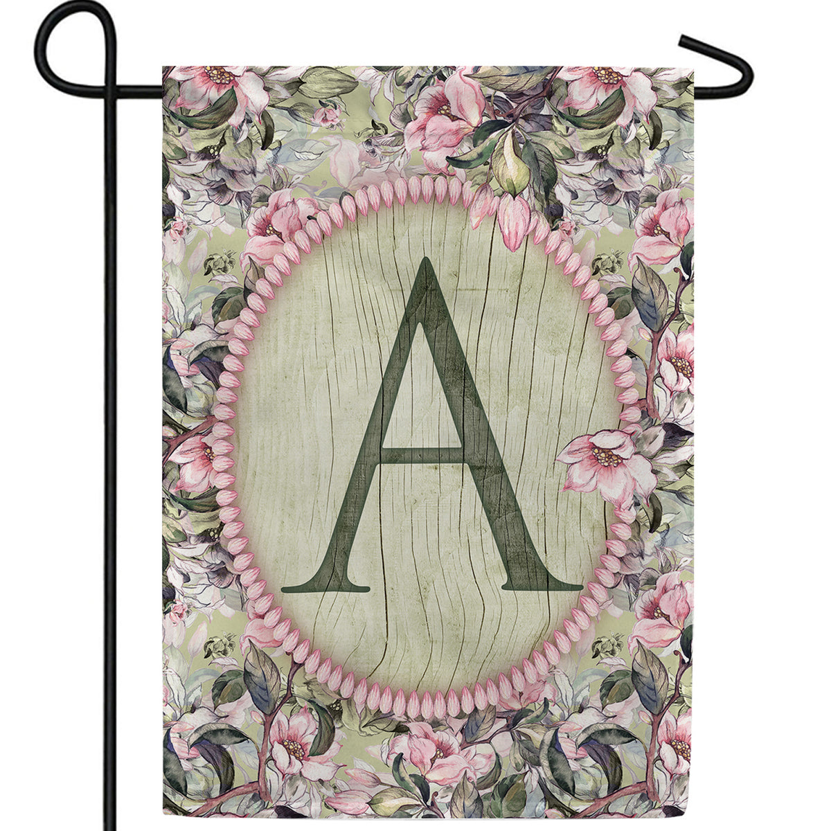 Pink Petals Monogram Double Sided Garden Flag