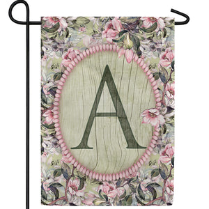 Pink Petals Monogram Double Sided Garden Flag