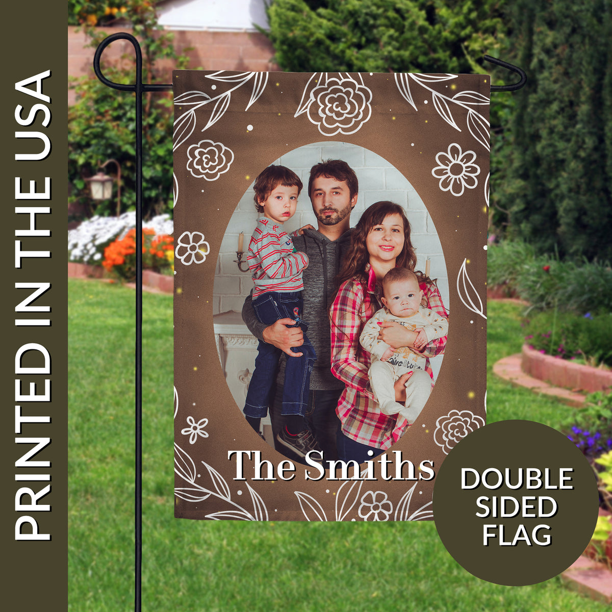 Personalized Bronze Floral Garden Flag