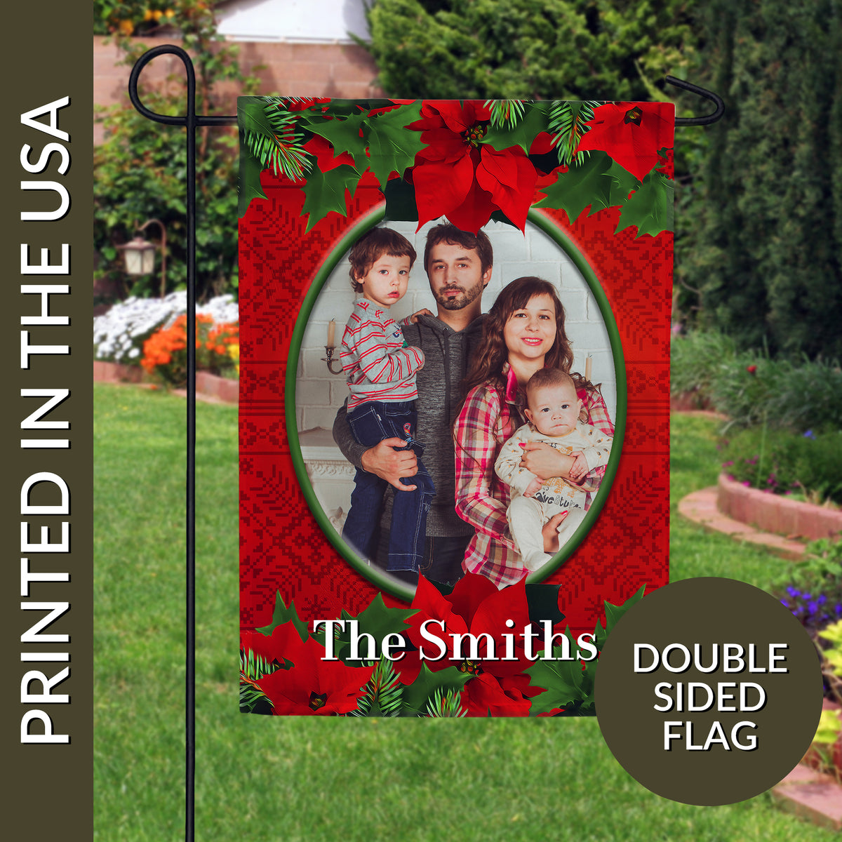 Personalized Red Poinsettia Garden Flag