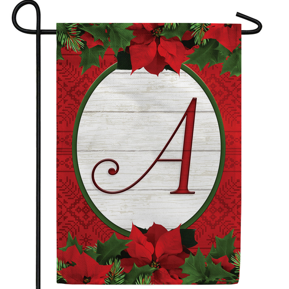 Red Poinsettia Monogram Double Sided Garden Flag