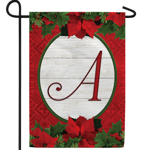 Red Poinsettia Monogram Double Sided Garden Flag